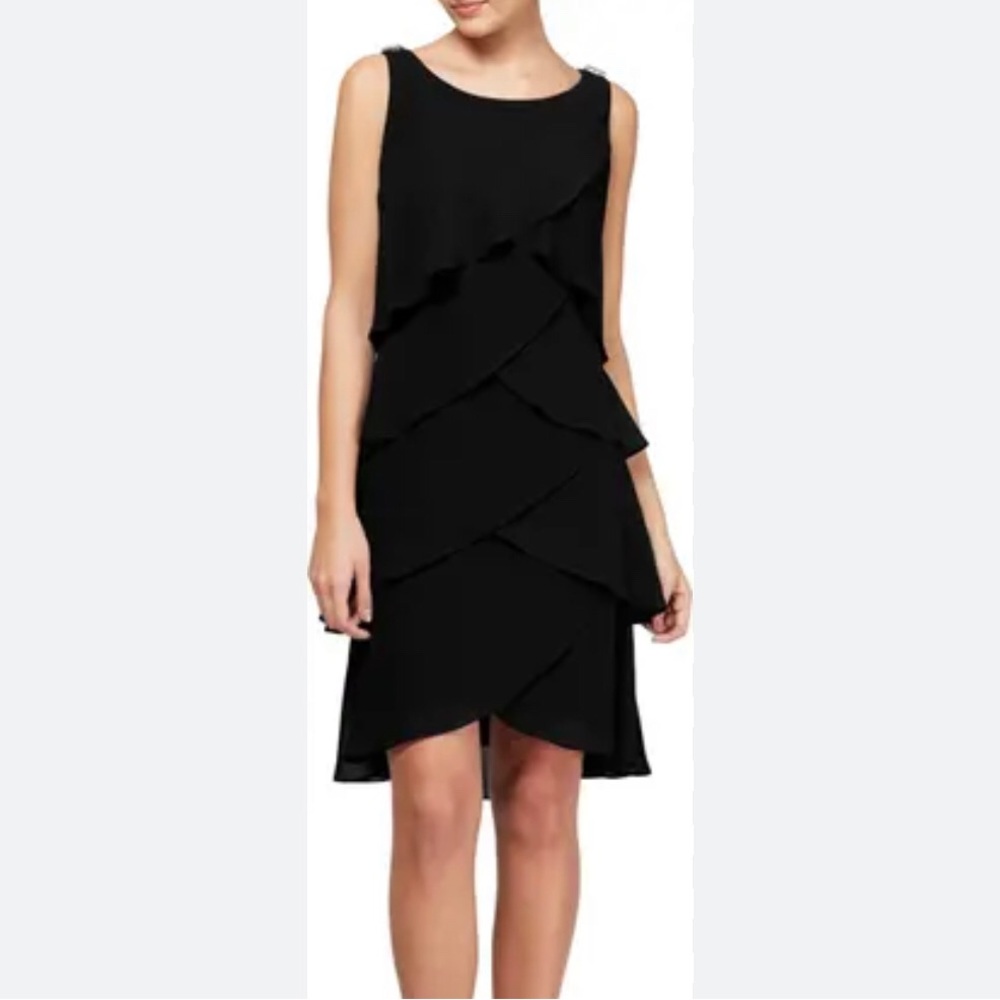 White House Black Market NWT Black Ruffle Chiffon Dress Size 0